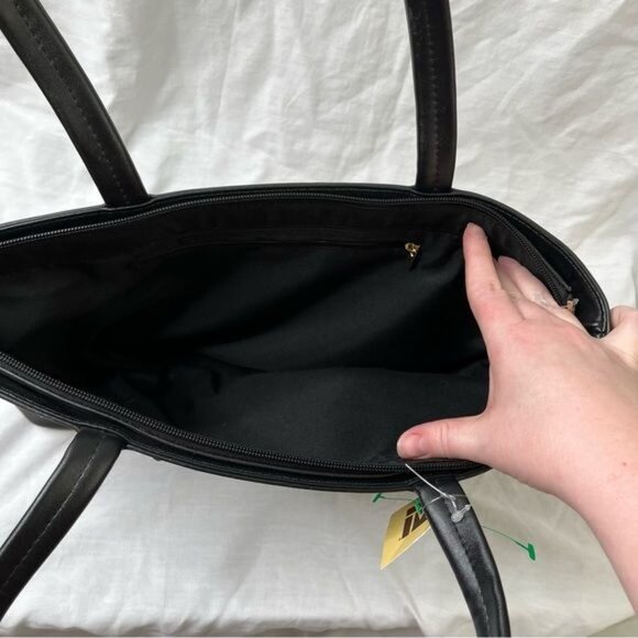 GAL Black Studded Nylon Footed Tote Bag With Gold Detailing & PVC Trim - Picture 7 of 10